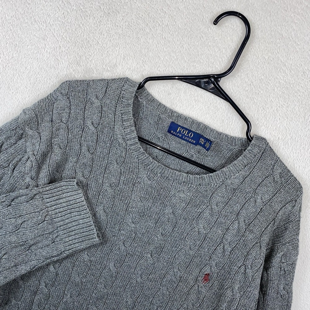 Polo Ralph Lauren Cable-Knit Cotton Sweater Men's XL Gray Quiet Luxury Prep READ